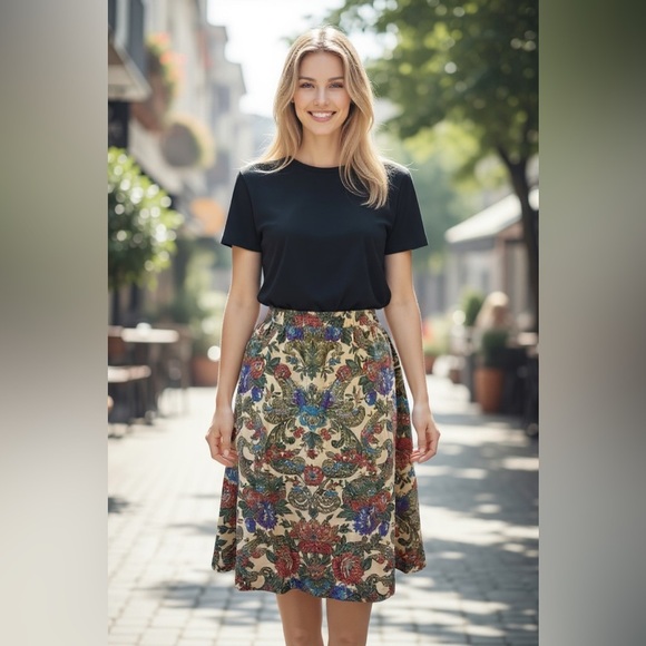 Vintage Anna G Orange Cream Pleated A-Line Skirt - Picture 1 of 15